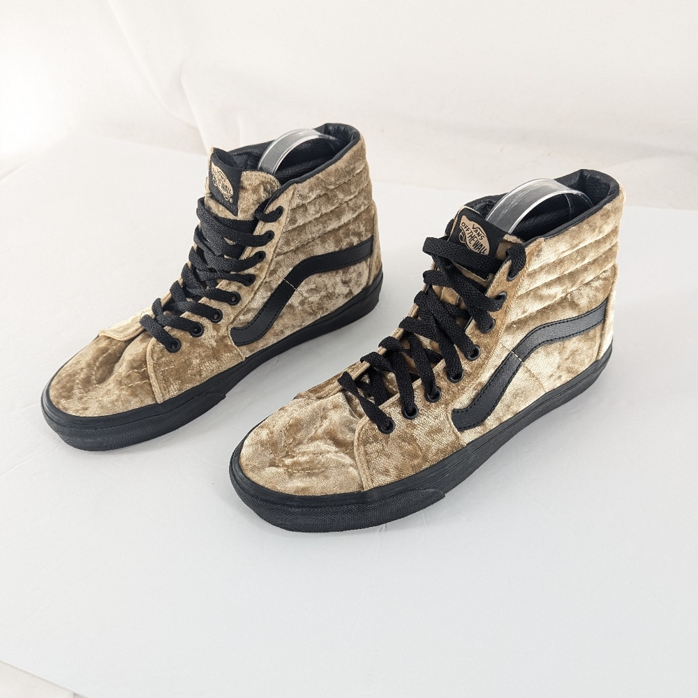 Vans Sk8 Hi Velvet Gold Velvet Skate Sneakers Size 7M 8.5W